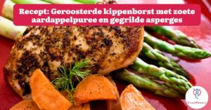 banner geroosterde kippenbost met zoete aardappelpuree